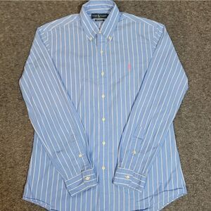 Vintage Ralph Lauren Custom Fit Shirt Men M Blue White Striped Button Down